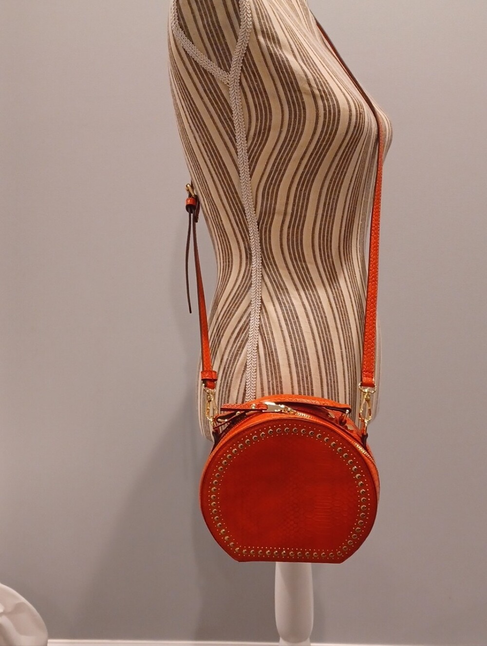 INC International Concepts Orange Round Crossbody with Gold Studs